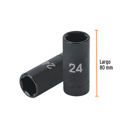 Dado largo impacto de 24 mm, 6 puntas, cuadro 1/2', Truper