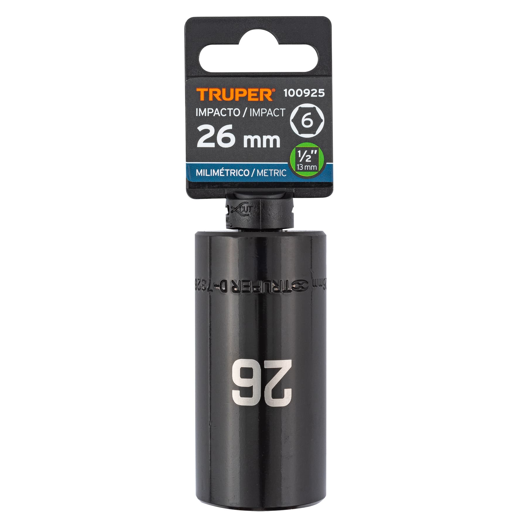 Dado largo impacto de 26 mm, 6 puntas, cuadro 1/2', Truper