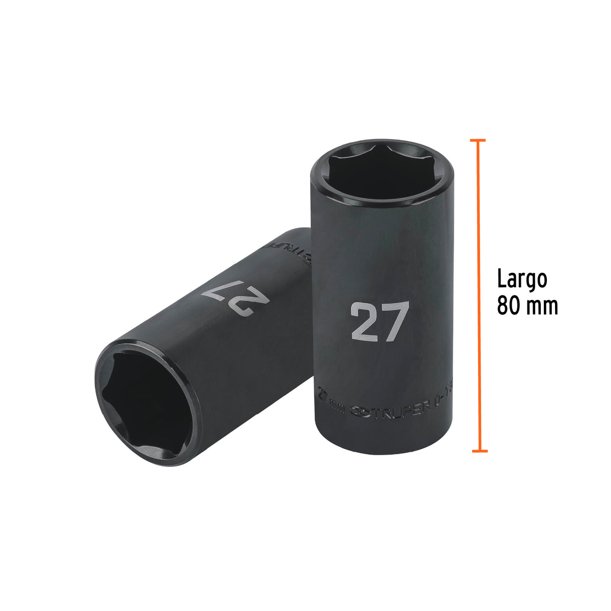 Dado largo impacto de 27 mm, 6 puntas, cuadro 1/2', Truper