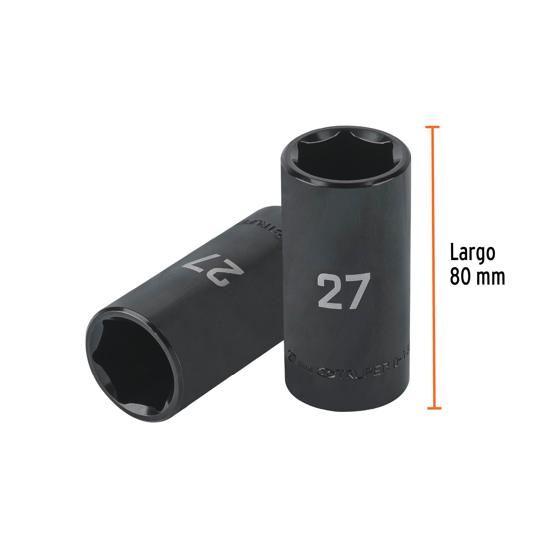 Dado largo impacto de 27 mm, 6 puntas, cuadro 1/2', Truper