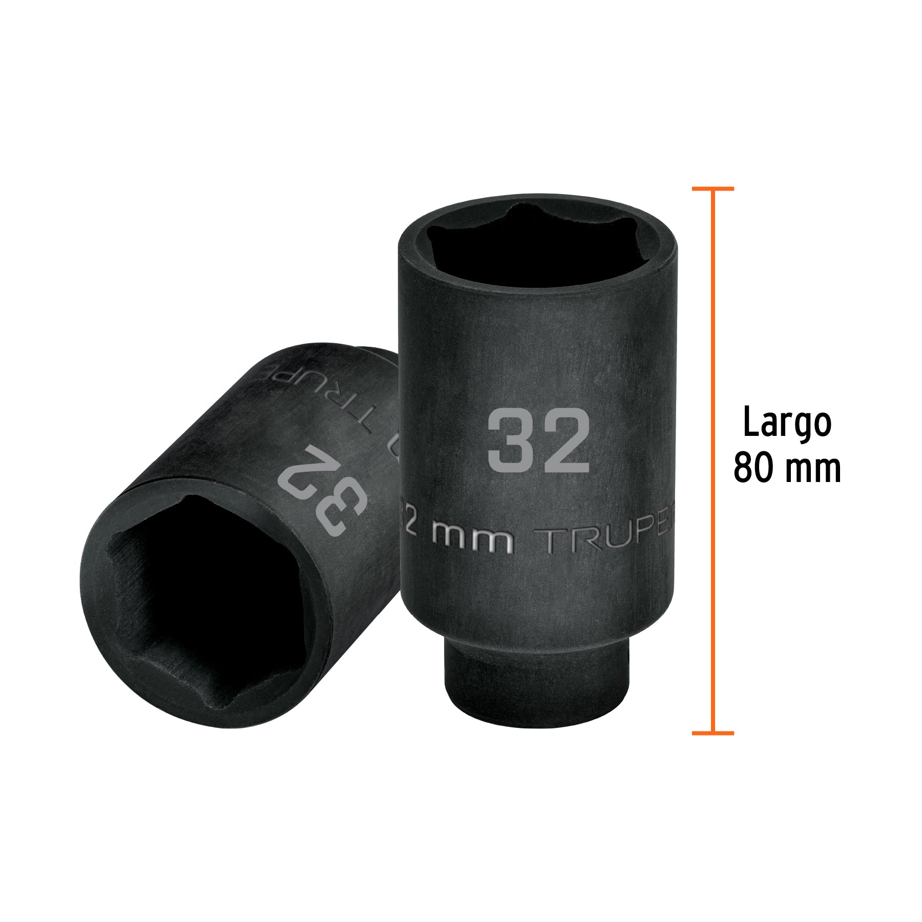 Dado largo impacto de 32 mm, 6 puntas, cuadro 1/2', Truper