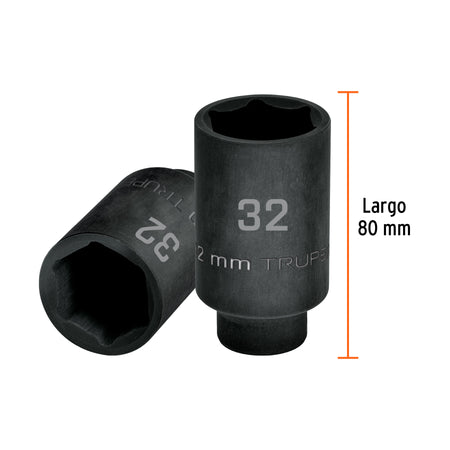 Dado largo impacto de 32 mm, 6 puntas, cuadro 1/2', Truper