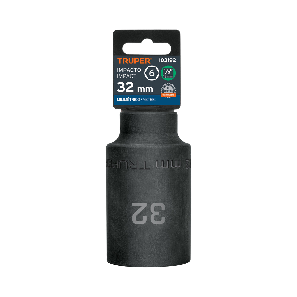 Dado largo impacto de 32 mm, 6 puntas, cuadro 1/2', Truper