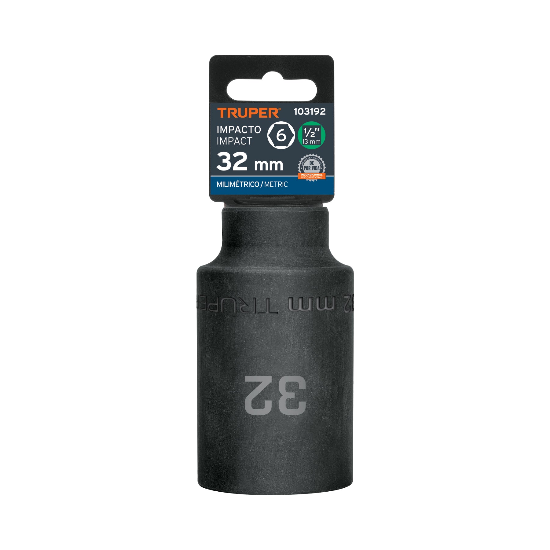 Dado largo impacto de 32 mm, 6 puntas, cuadro 1/2', Truper