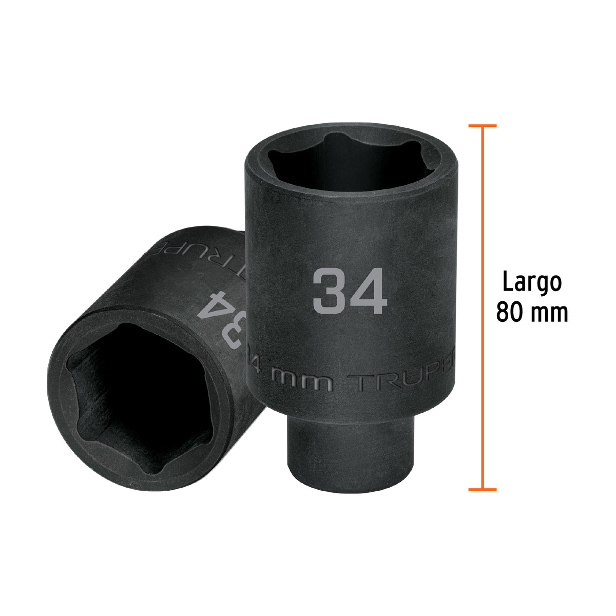 Dado largo impacto de 34 mm, 6 puntas, cuadro 1/2', Truper
