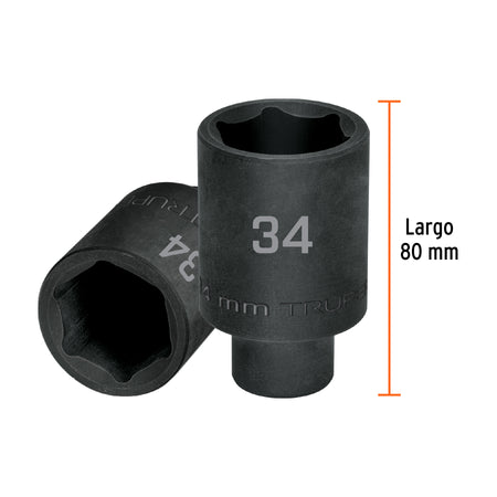 Dado largo impacto de 34 mm, 6 puntas, cuadro 1/2', Truper