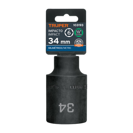 Dado largo impacto de 34 mm, 6 puntas, cuadro 1/2', Truper