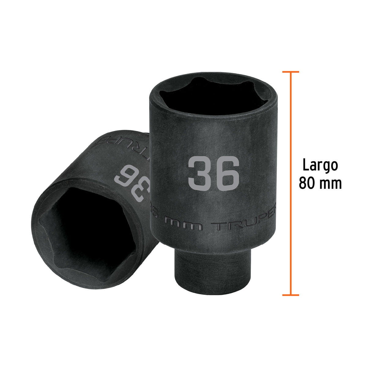 Dado largo impacto de 36 mm, 6 puntas, cuadro 1/2', Truper