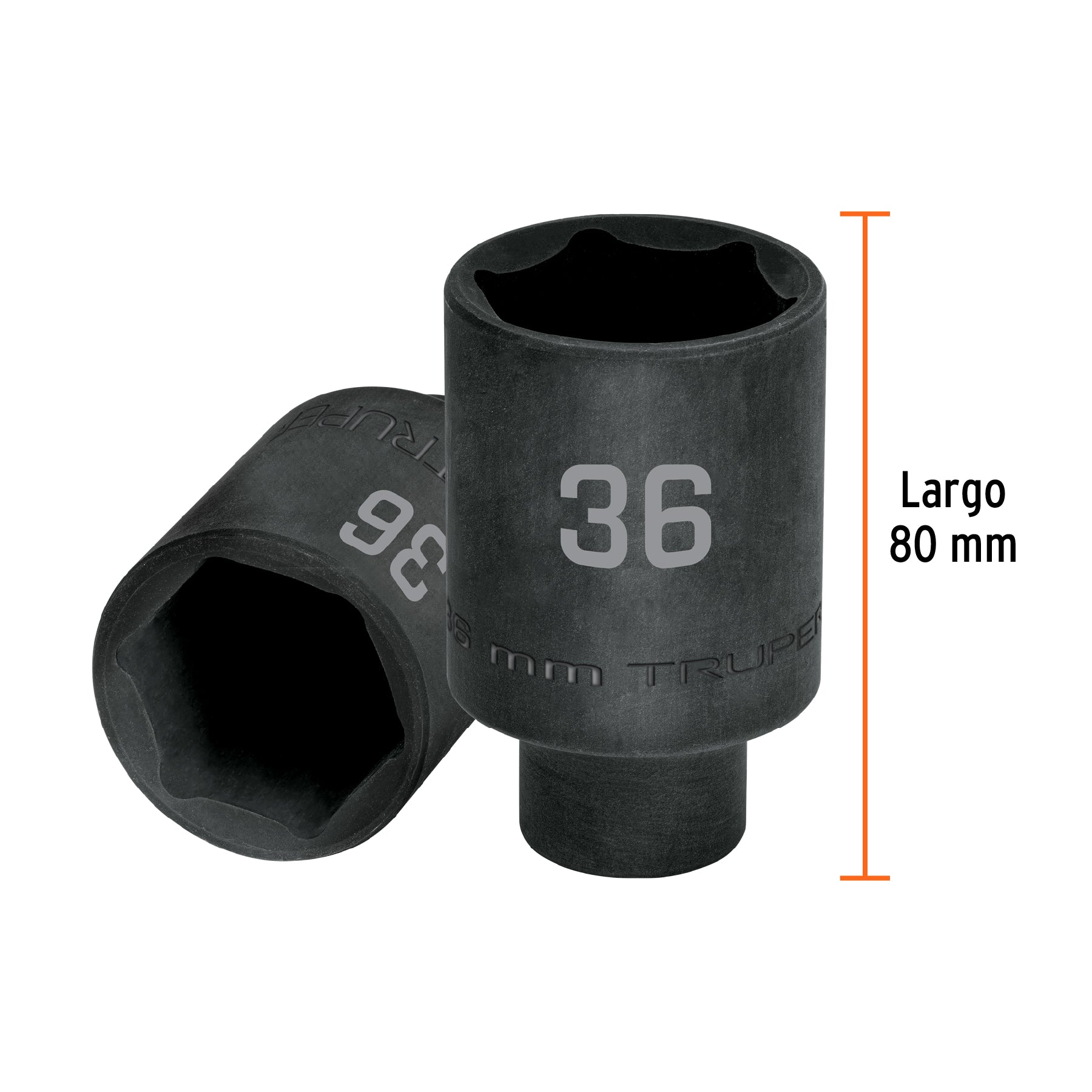 Dado largo impacto de 36 mm, 6 puntas, cuadro 1/2', Truper