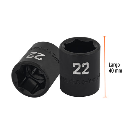 Dado de impacto de 22 mm, 6 puntas, cuadro 1/2', Truper