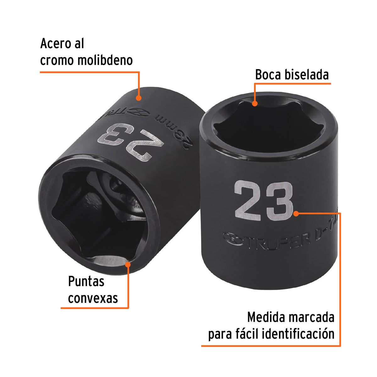 Dado de impacto de 23 mm, 6 puntas, cuadro 1/2', Truper