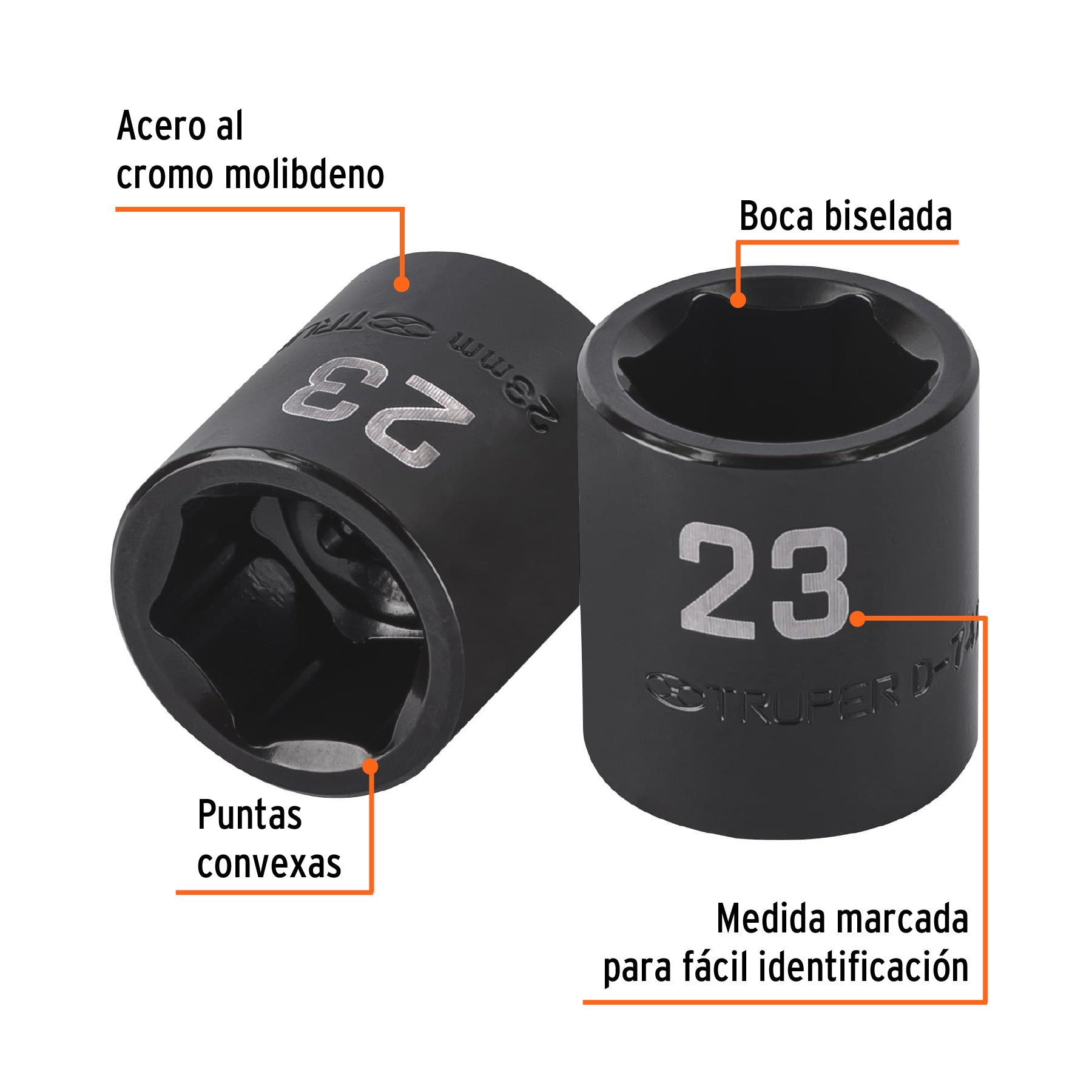 Dado de impacto de 23 mm, 6 puntas, cuadro 1/2', Truper