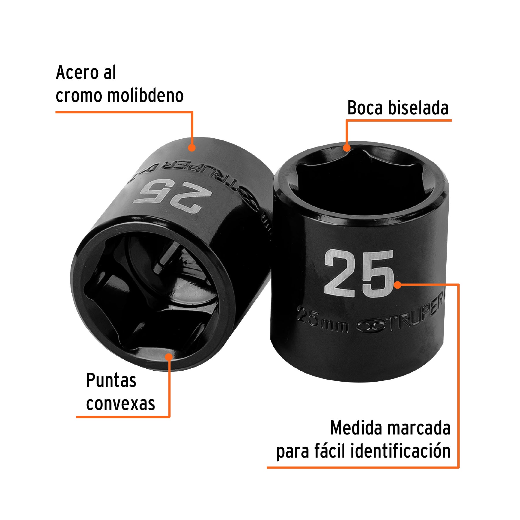 Dado de impacto de 25 mm, 6 puntas, cuadro 1/2', Truper