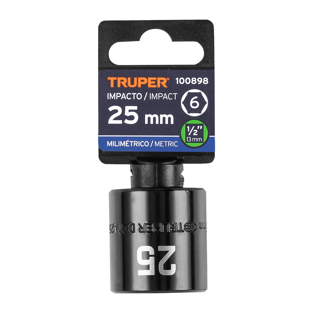 Dado de impacto de 25 mm, 6 puntas, cuadro 1/2', Truper