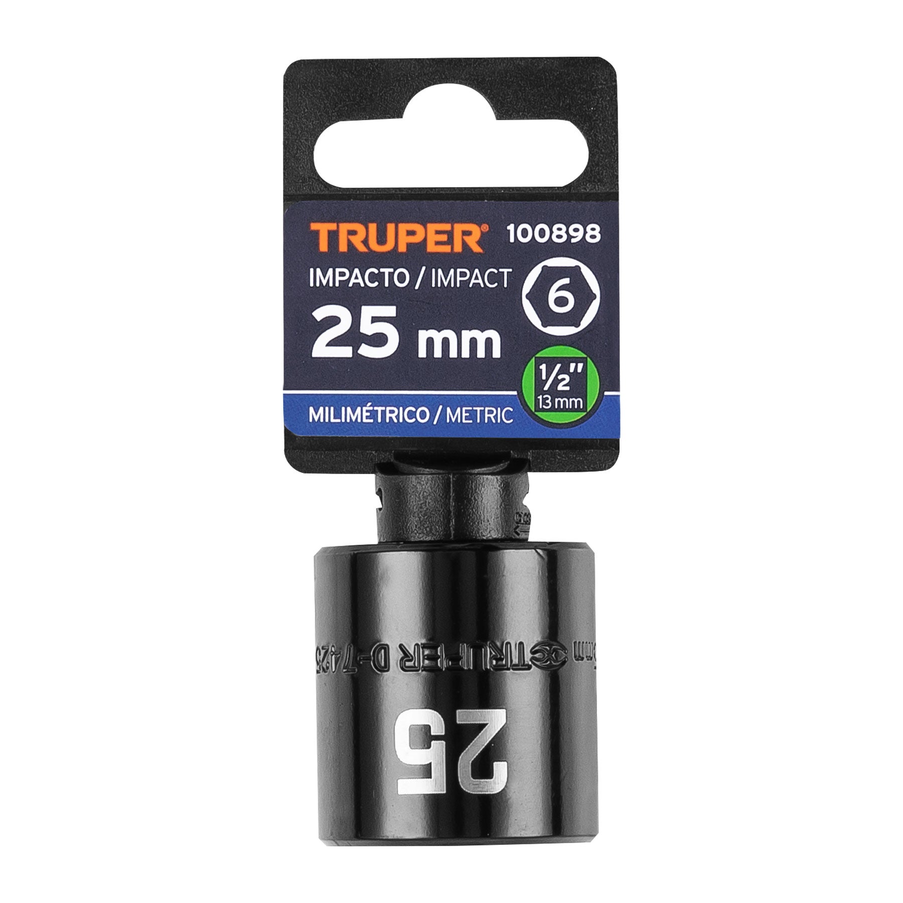 Dado de impacto de 25 mm, 6 puntas, cuadro 1/2', Truper