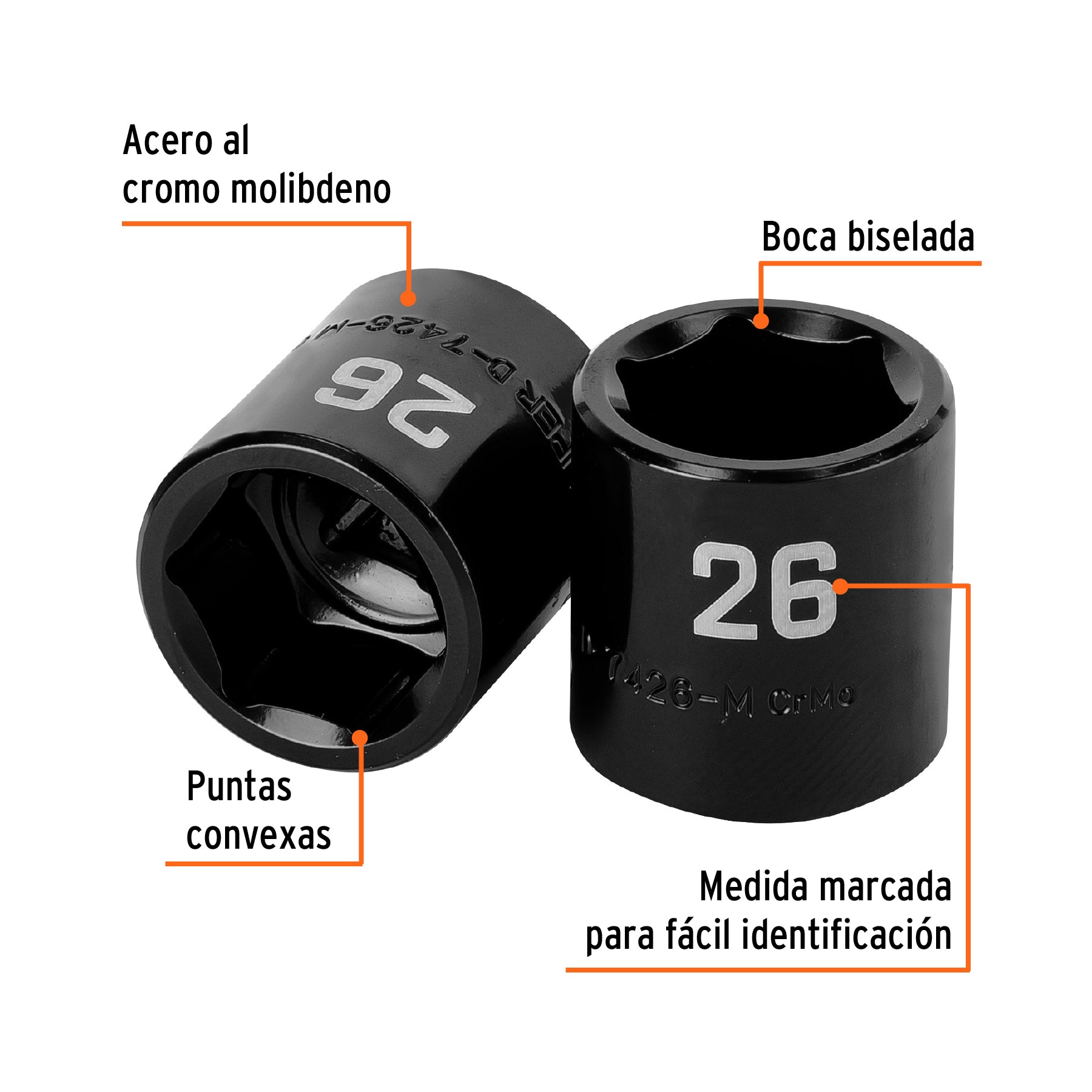 Dado de impacto de 26 mm, 6 puntas, cuadro 1/2', Truper