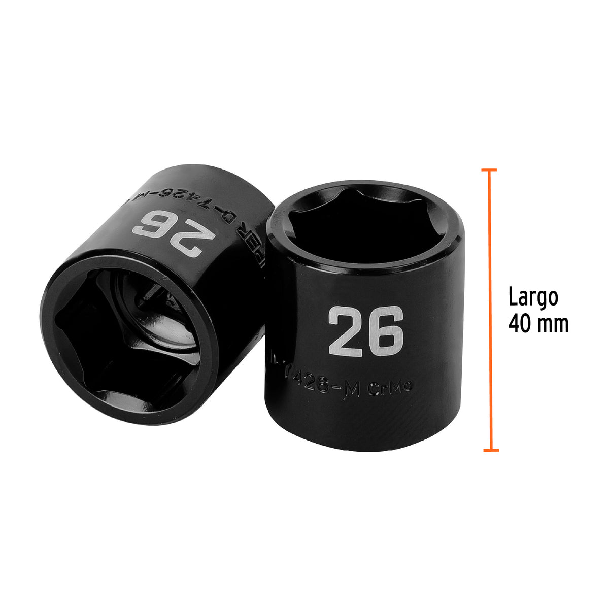 Dado de impacto de 26 mm, 6 puntas, cuadro 1/2', Truper