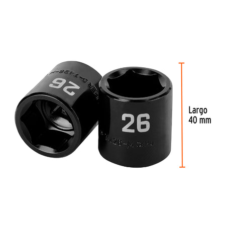 Dado de impacto de 26 mm, 6 puntas, cuadro 1/2', Truper
