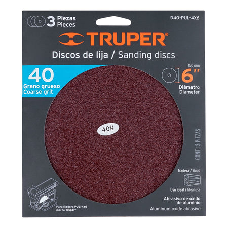 Paquete con 3 discos de lija 6" grano 40 para PUL-4X6T