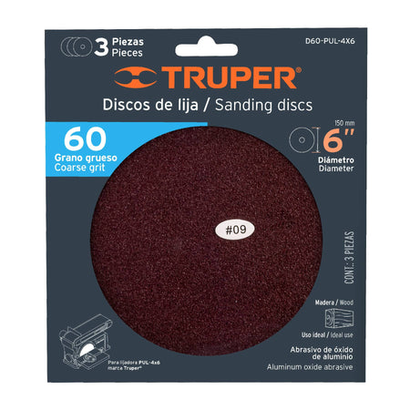 Paquete con 3 discos de lija 6" grano 60 para PUL-4X6T