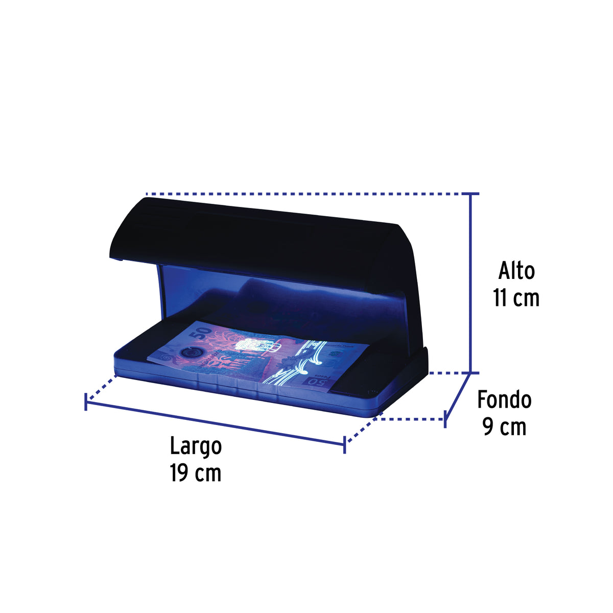 Detector de billetes falsos con doble lámpara, VOLTECK