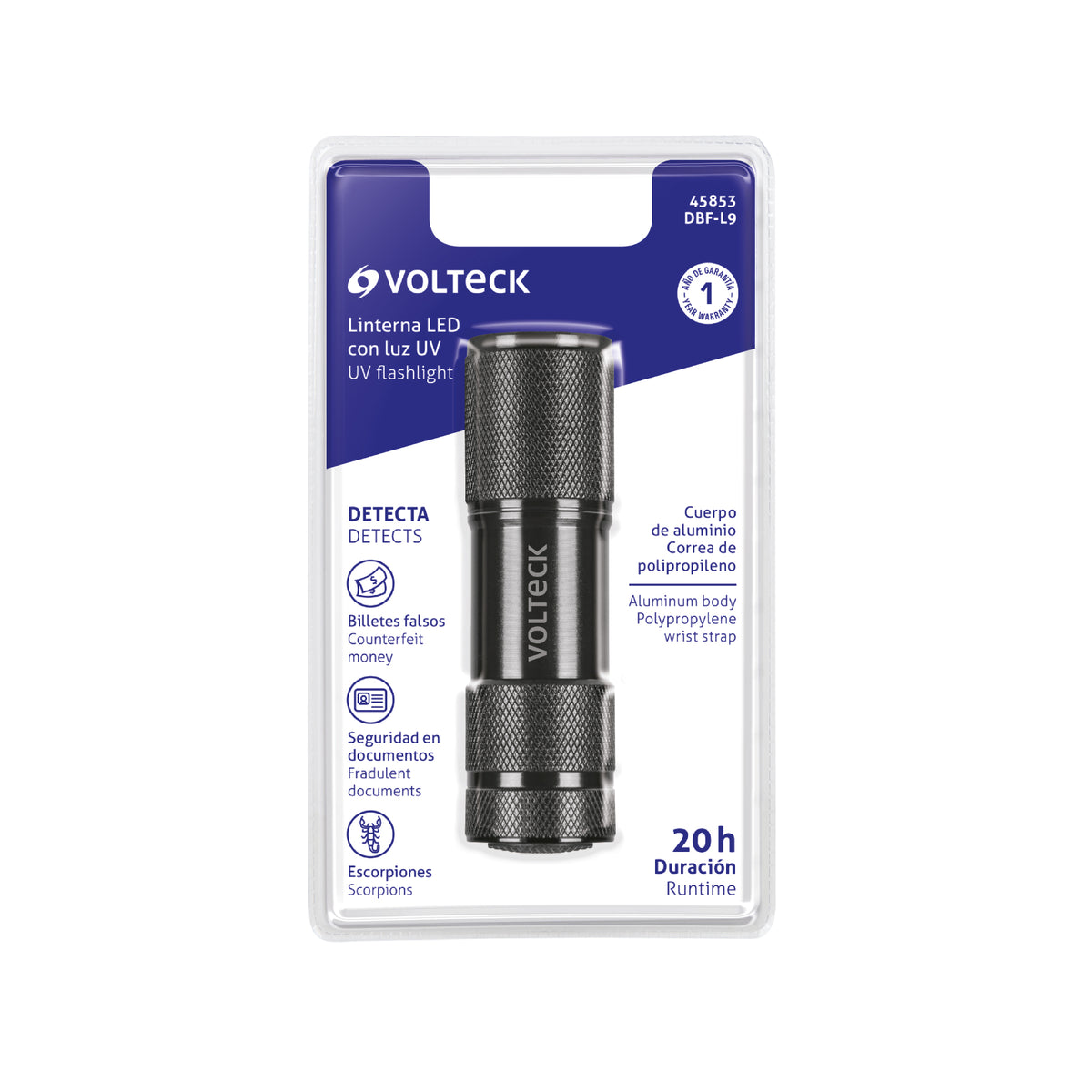 Linterna LED con luz ultravioleta VOLTECK