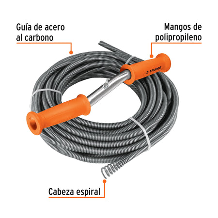 Destapacaños de 15 m tipo barreno con manivela, Truper 15 m