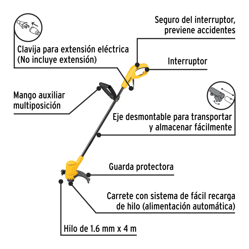 Desbrozadora eléctrica 300 W mango 'D', 9' corte, PRETUL