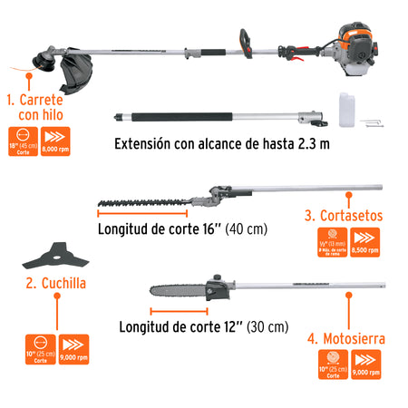 Desbrozadora multifuncional 4 en 1 a gasolina 45 cc Truper