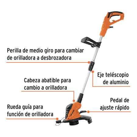 Desbrozadora electrica mango "D" corte Truper 550W