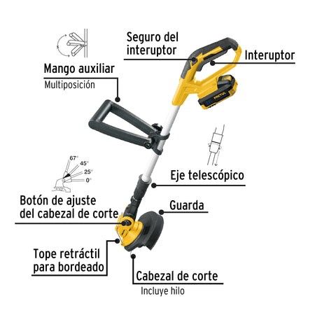 Desbrozadora inalambrica 20V 1 bateria 2Ah 1 carg. PRETUL