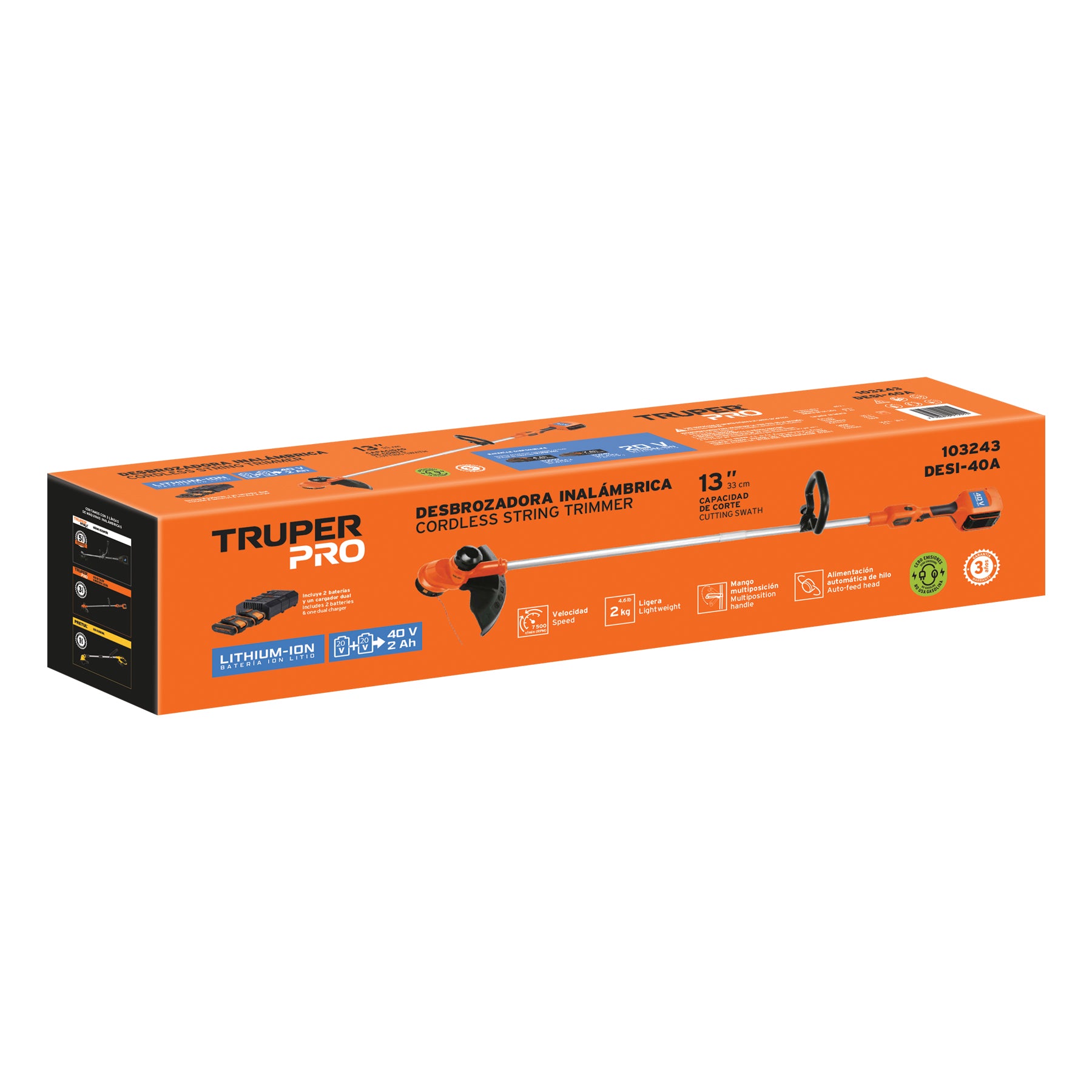 Desbrozadora inalambrica 40V 2 baterias 2Ah1 carg.dualPRO