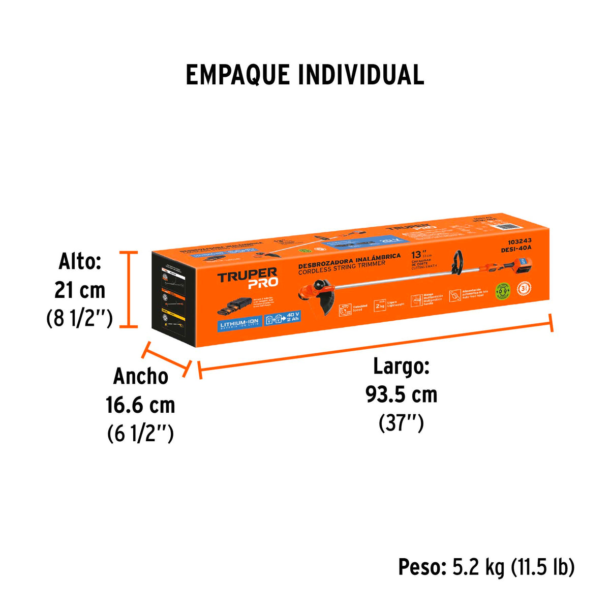 Desbrozadora inalambrica 40V 2 baterias 2Ah1 carg.dualPRO