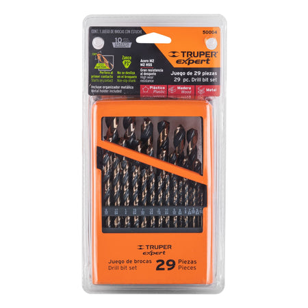 Juego de 29 brocas HSS para metal en estuche Truper Expert