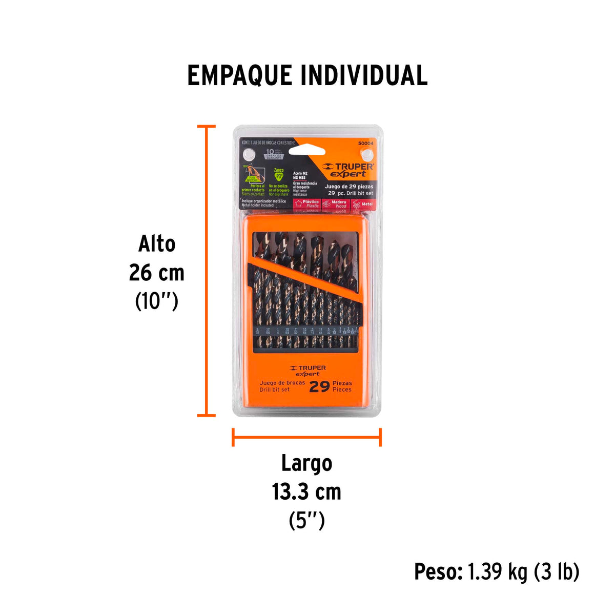 Juego de 29 brocas HSS para metal en estuche Truper Expert