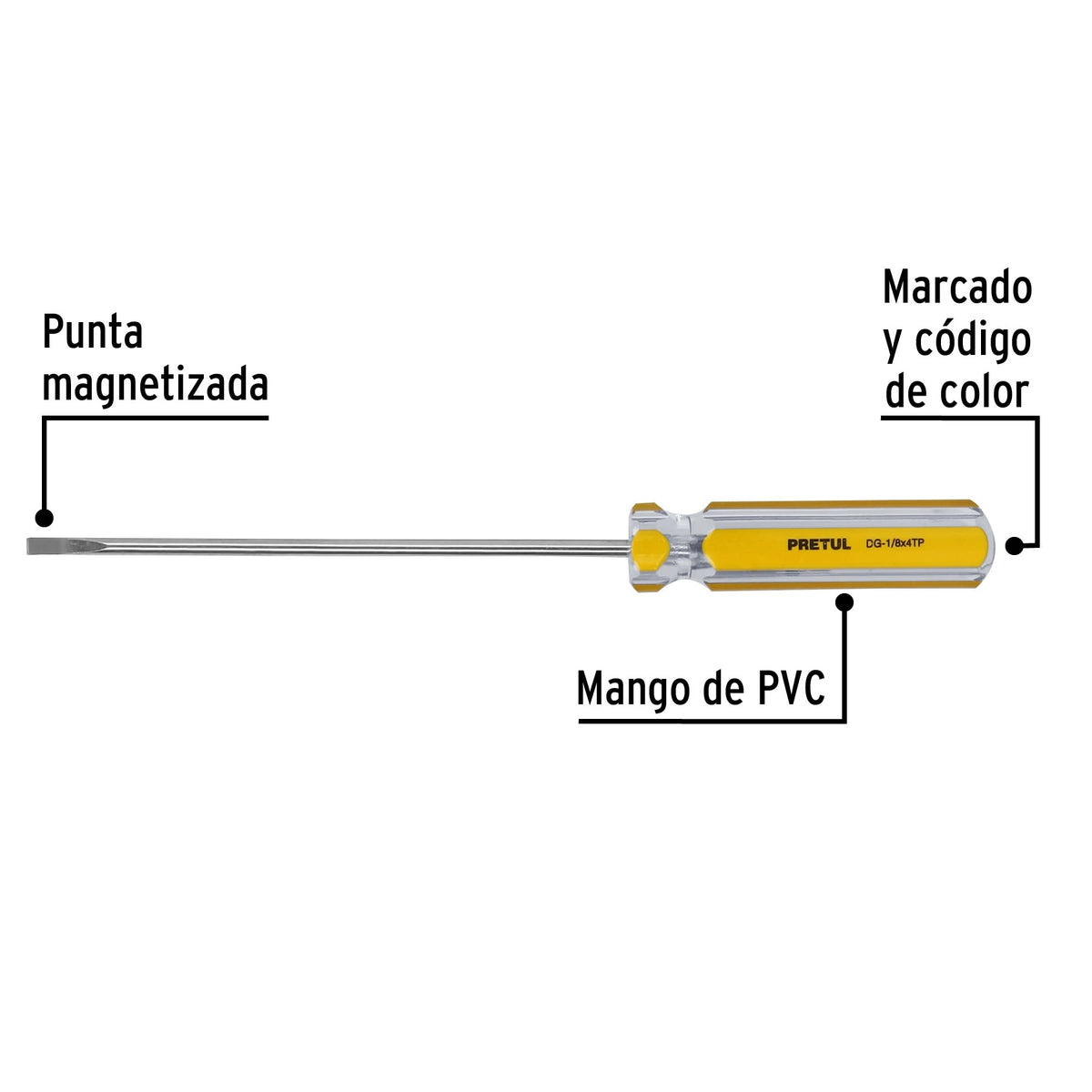 Desarmador cabinet 1/8 x 4' mango de PVC, Pretul 8 x 4'