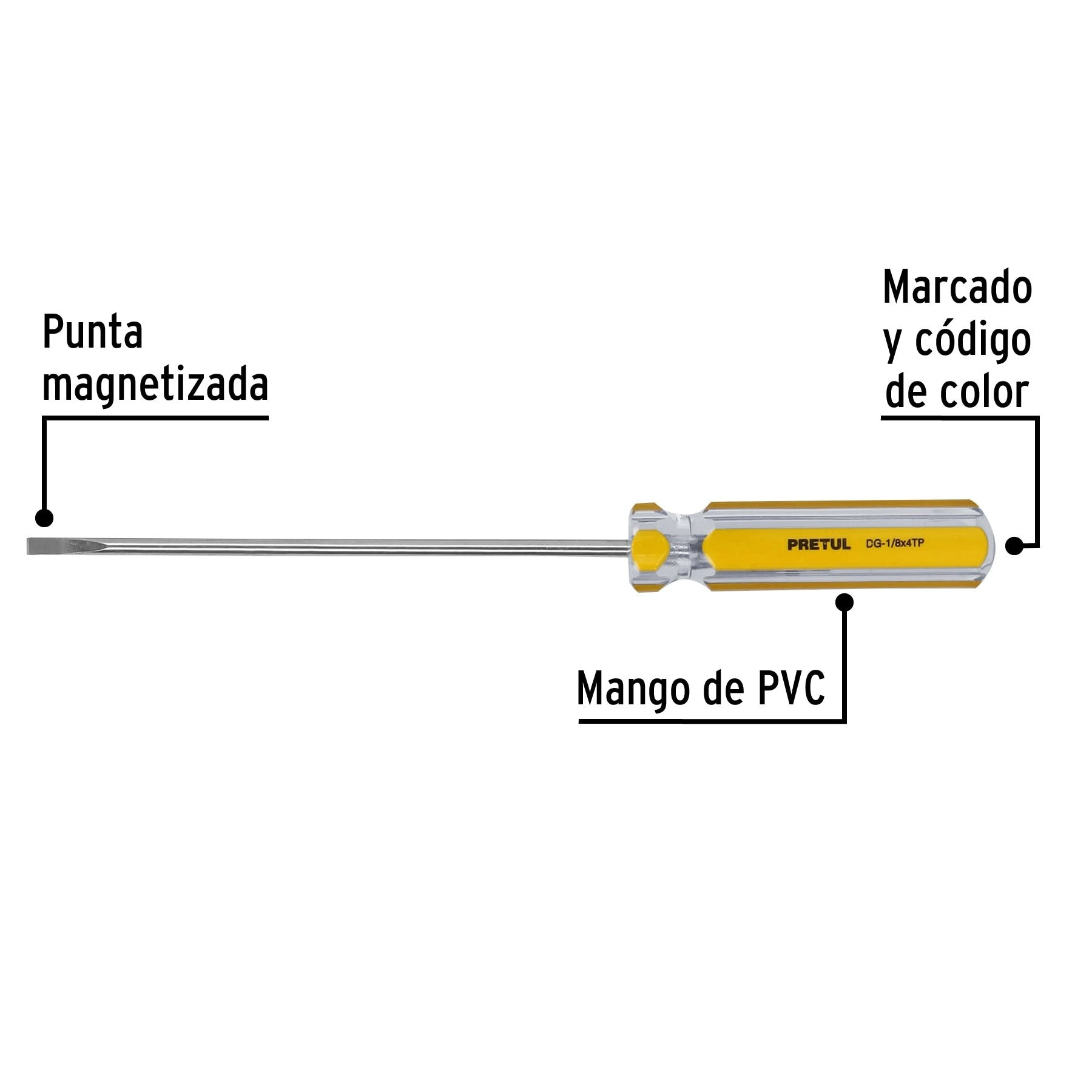 Desarmador cabinet 1/8 x 4' mango de PVC, Pretul 8 x 4'