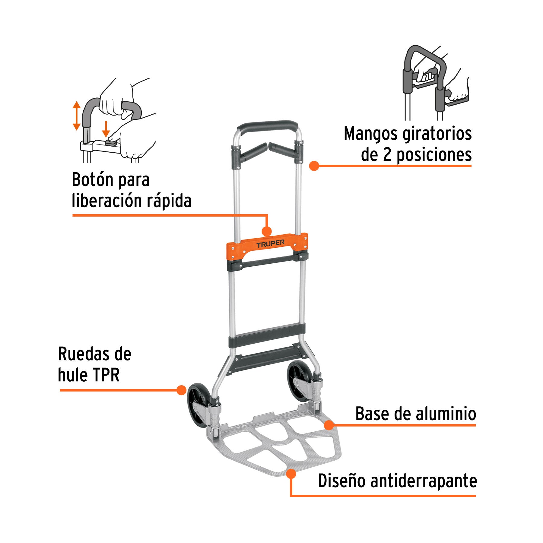 Diablo de carga plegable mango abatible 170 kg Truper