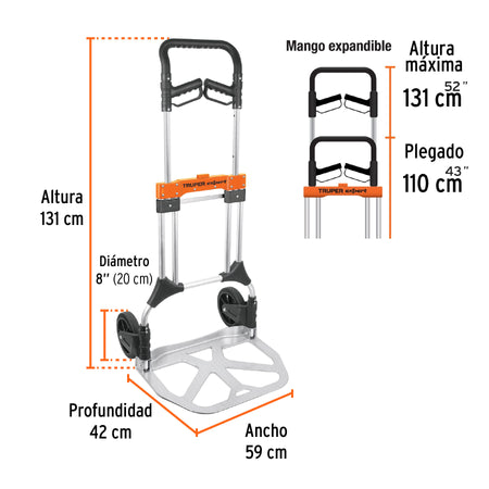 Diablo de carga plegable 200 kg aluminio Truper Expert