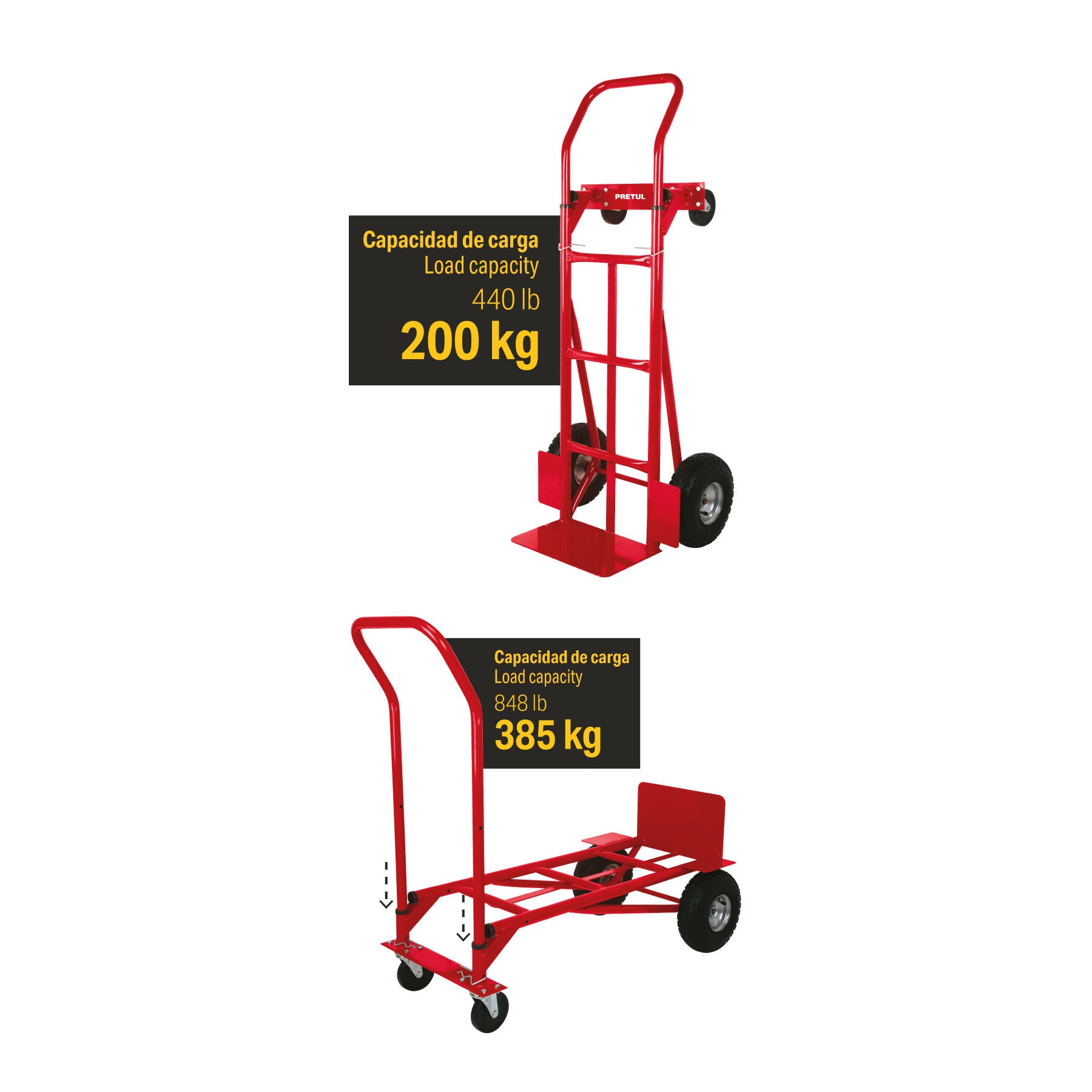 Diablo de carga convertible 2 en 1 385kg ruedas neumaticas