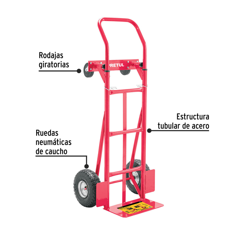 Diablo de carga convertible 2 en 1 385kg ruedas neumaticas