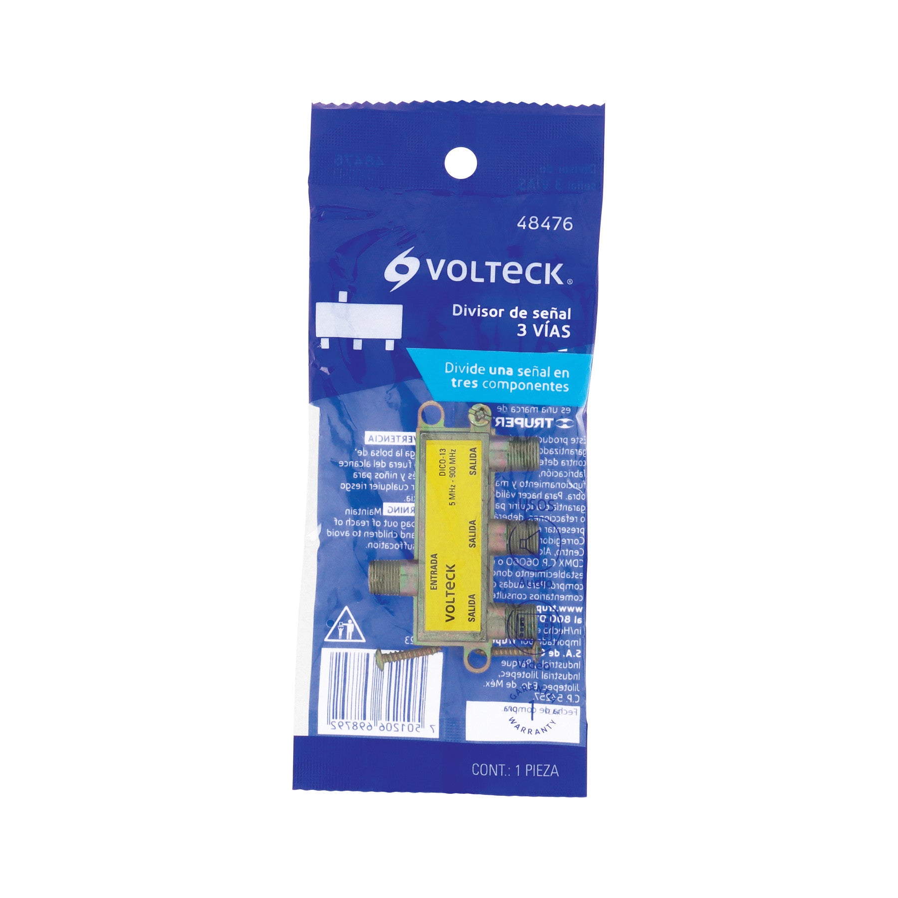 Divisor coaxial de 1 entrada y 3 salidas, Volteck