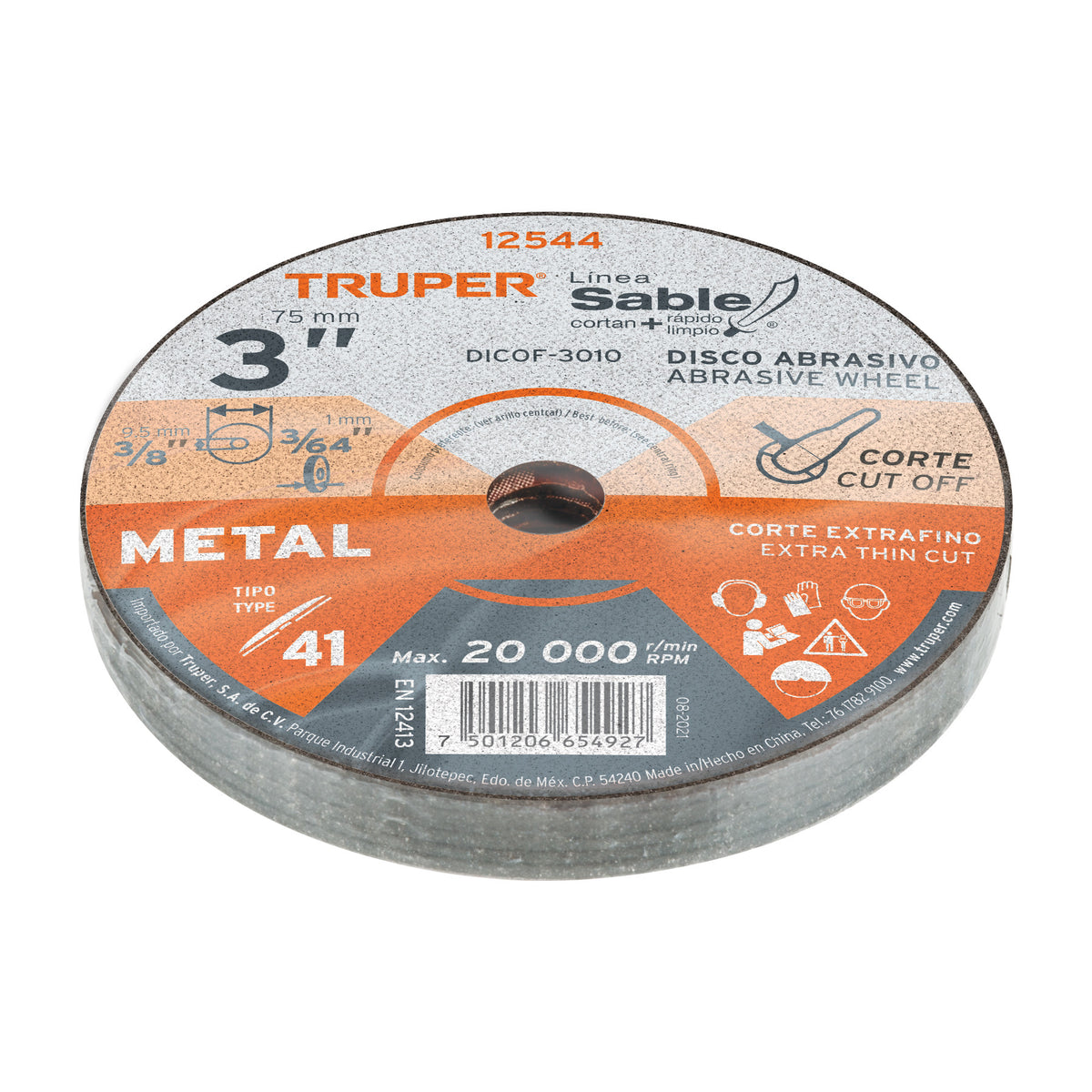 Disco Tipo 41 de 3' x 1 mm corte fino de metal, Sable 3', 1 mm