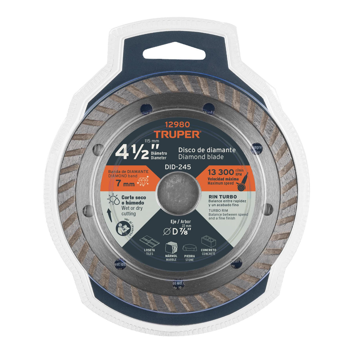 Disco de diamante de 4-1/2' x 2.2 mm, rin turbo, TRUPER