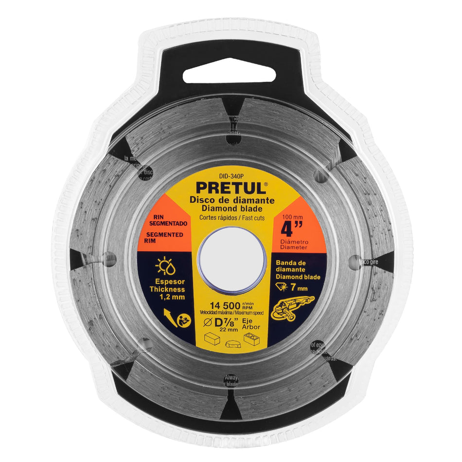Disco de diamante de 4' x 1.2 mm rin segmentado, PRETUL 4', 1.2 mm
