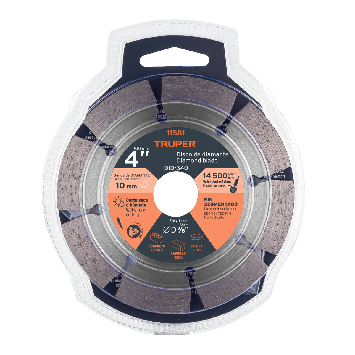 Disco de diamante de 4' x 2.1 mm, rin segmentado, TRUPER 4', 2.1 mm