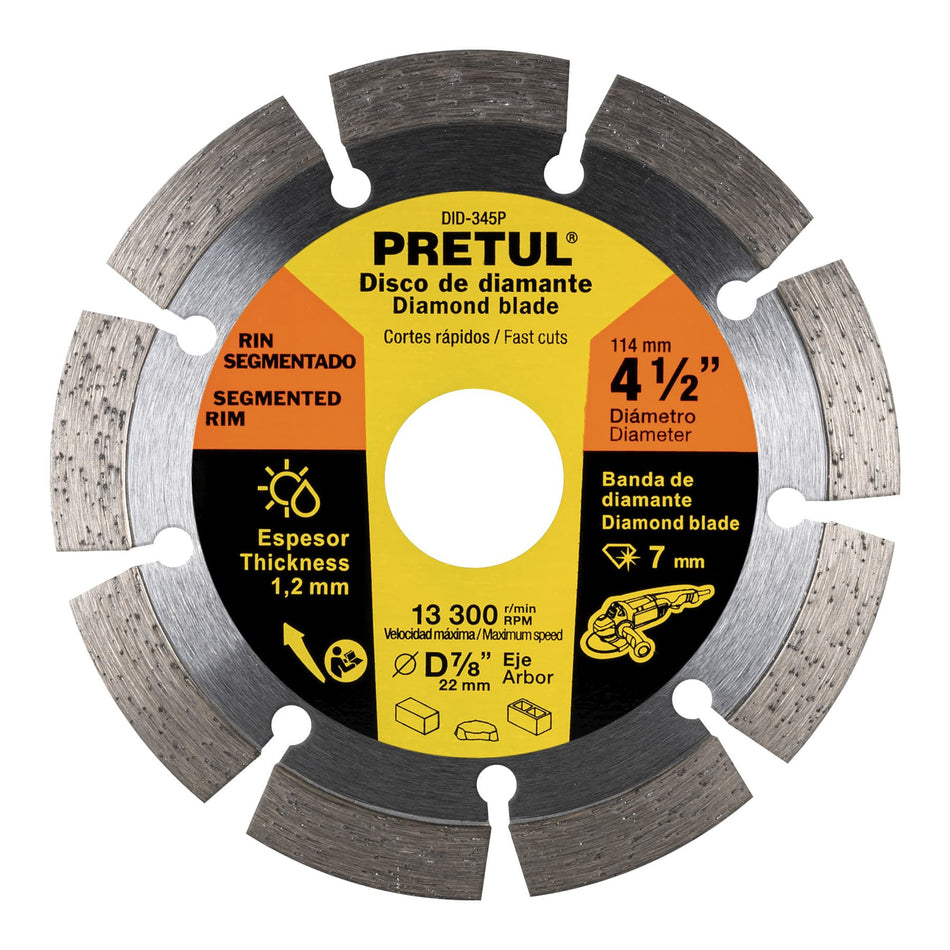 Disco de diamante de 4-1/2' x 1.2 mm rin segmentado, PRETUL