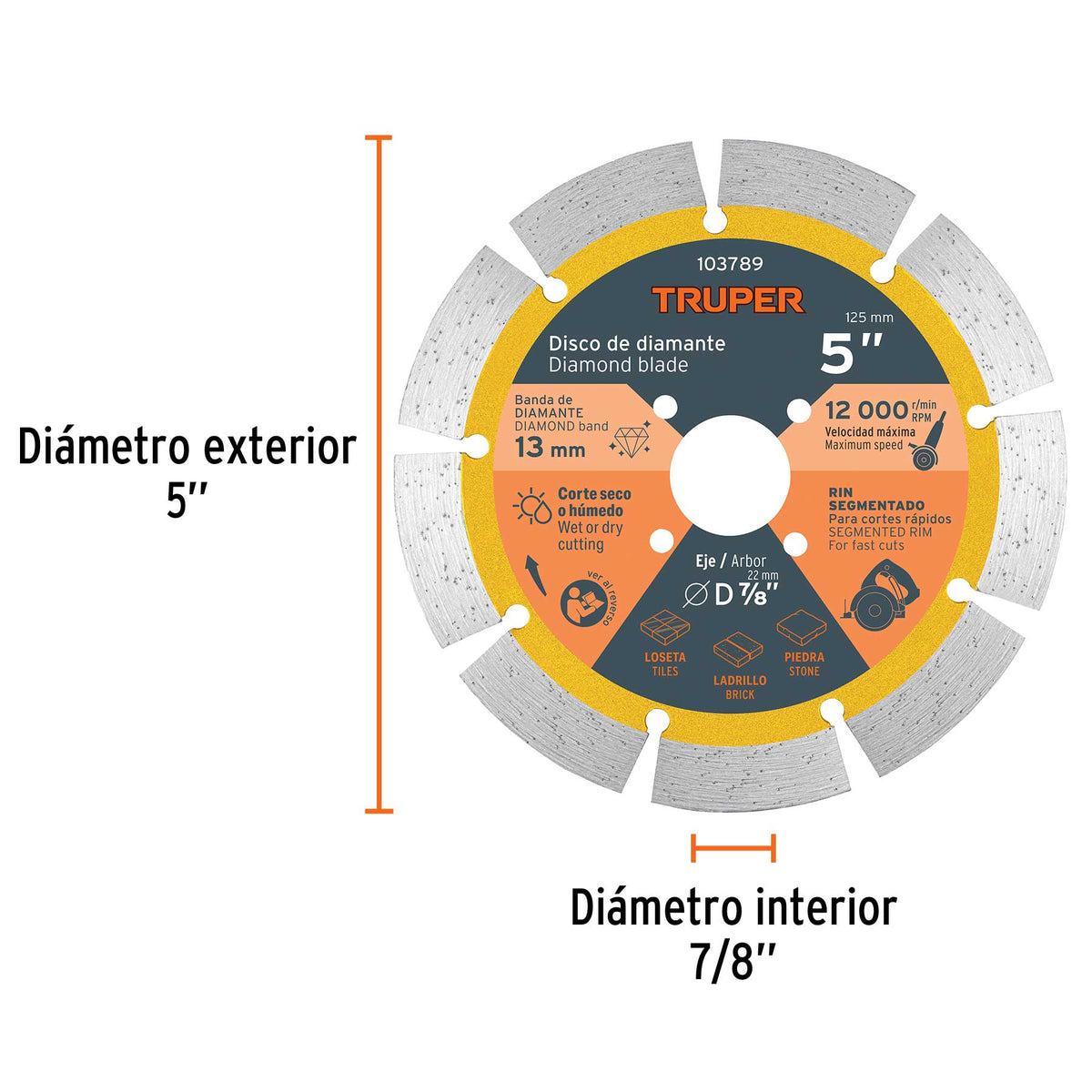 Disco de diamante 5' para ranuradora de concreto, TRUPER
