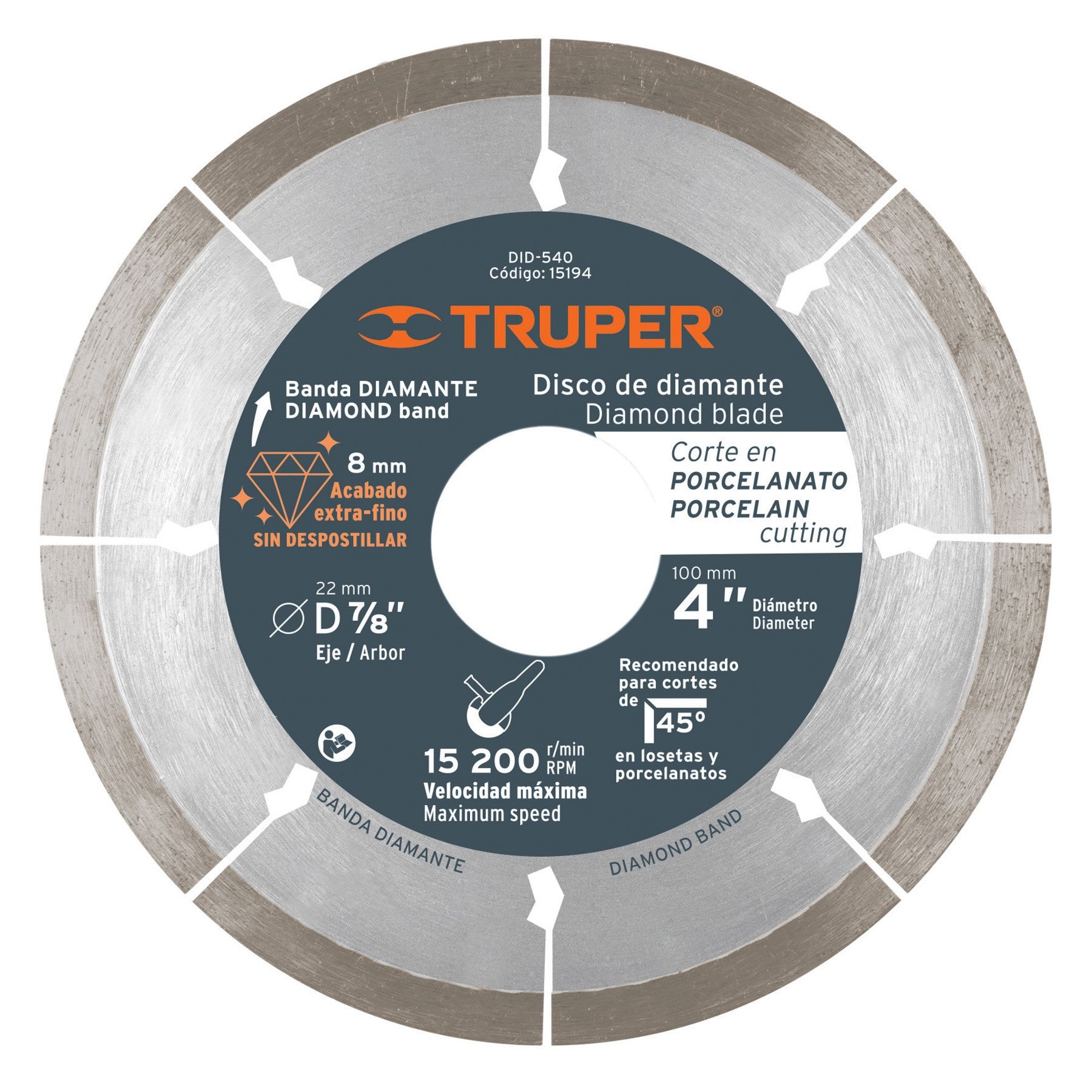 Disco de diamante de 4' x 1.3 mm, corte de porcelanato 4', 1.3 mm