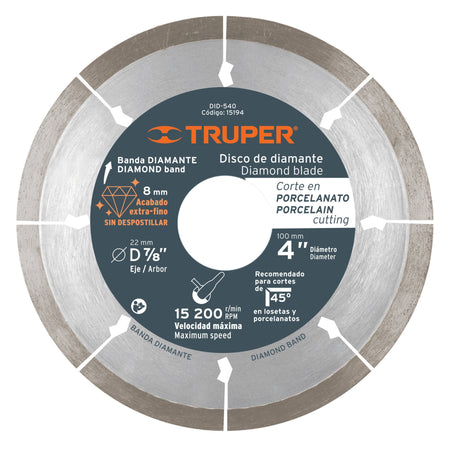 Disco de diamante de 4' x 1.3 mm, corte de porcelanato 4', 1.3 mm